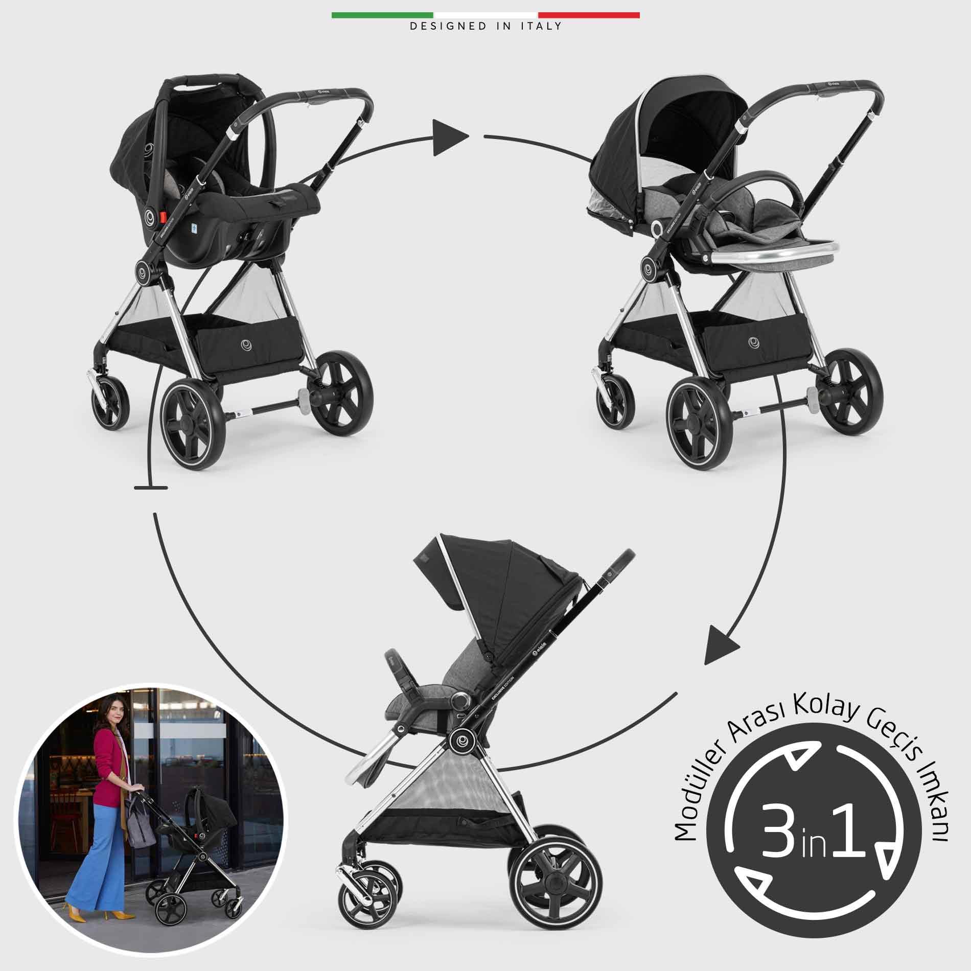 Elele Mido 2 Travel Sistem Bebek Arabası Silver Siyah-Gri - Elele Baby