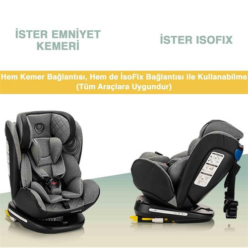 Elele RotateFix 2 360° Dönebilen İsofixli Oto Koltuğu 0-36 KG Siyah-Krem |  Elele Baby