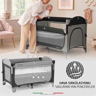 Elele Donna Anne Yanı Park Yatak Oyun Parkı 70x110 cm Siyah-Gri