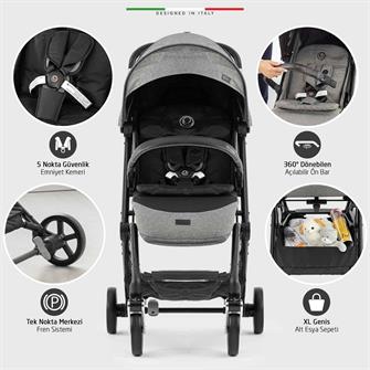 Elele Plane 2 Kabin Tipi Bebek Arabası Rose Gri-Siyah