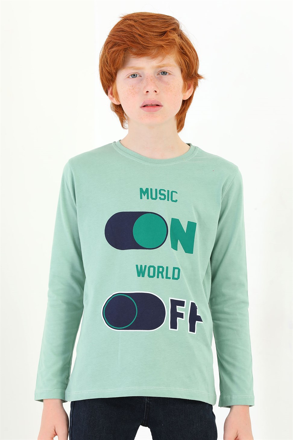 Acar-Erkek Çocuk Çağla Yeşili Music On Baskılı Uzun Kol Tshirt
