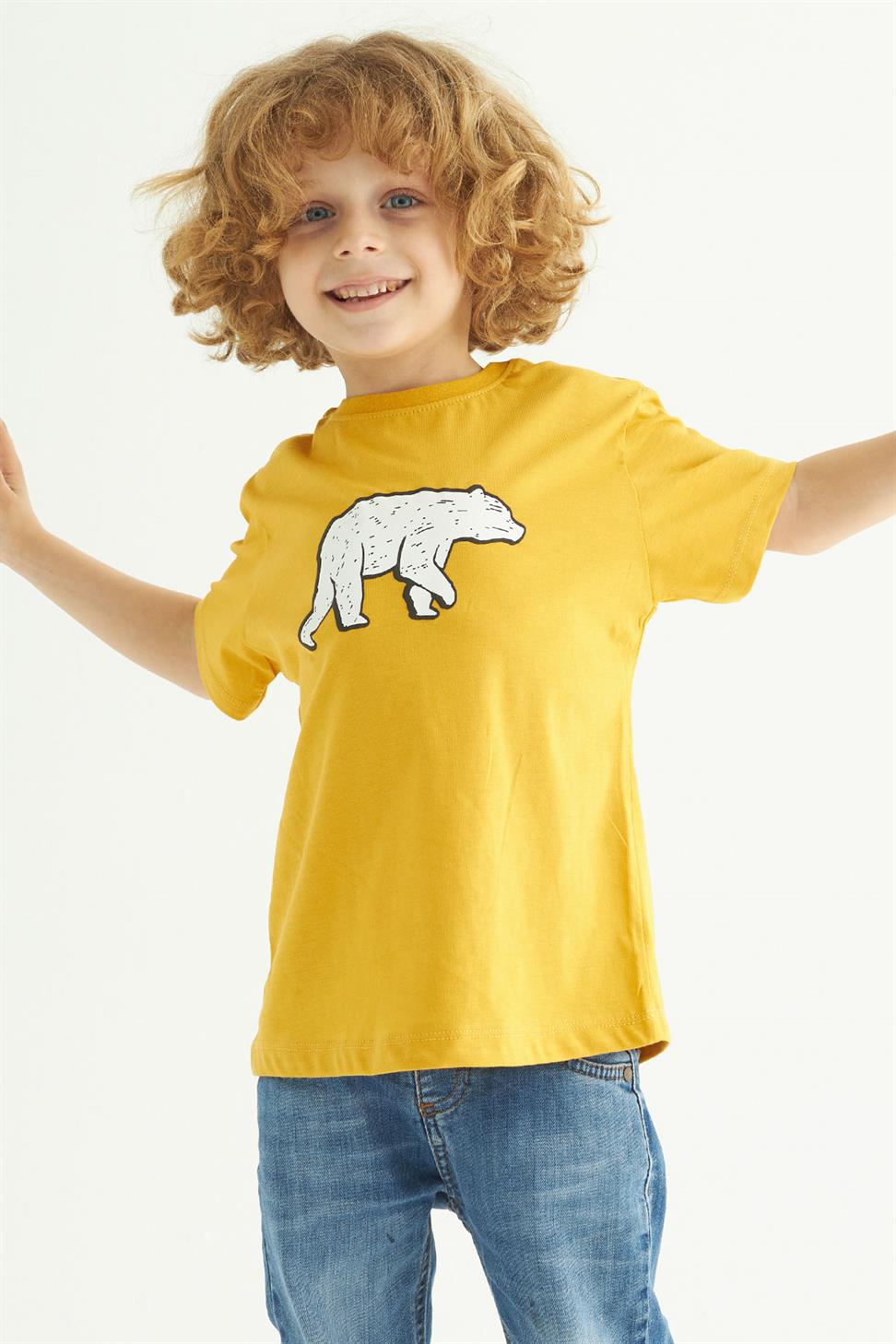 Acar-Erkek Çocuk Hardal Renkli  Ayı Baskılı Tişört