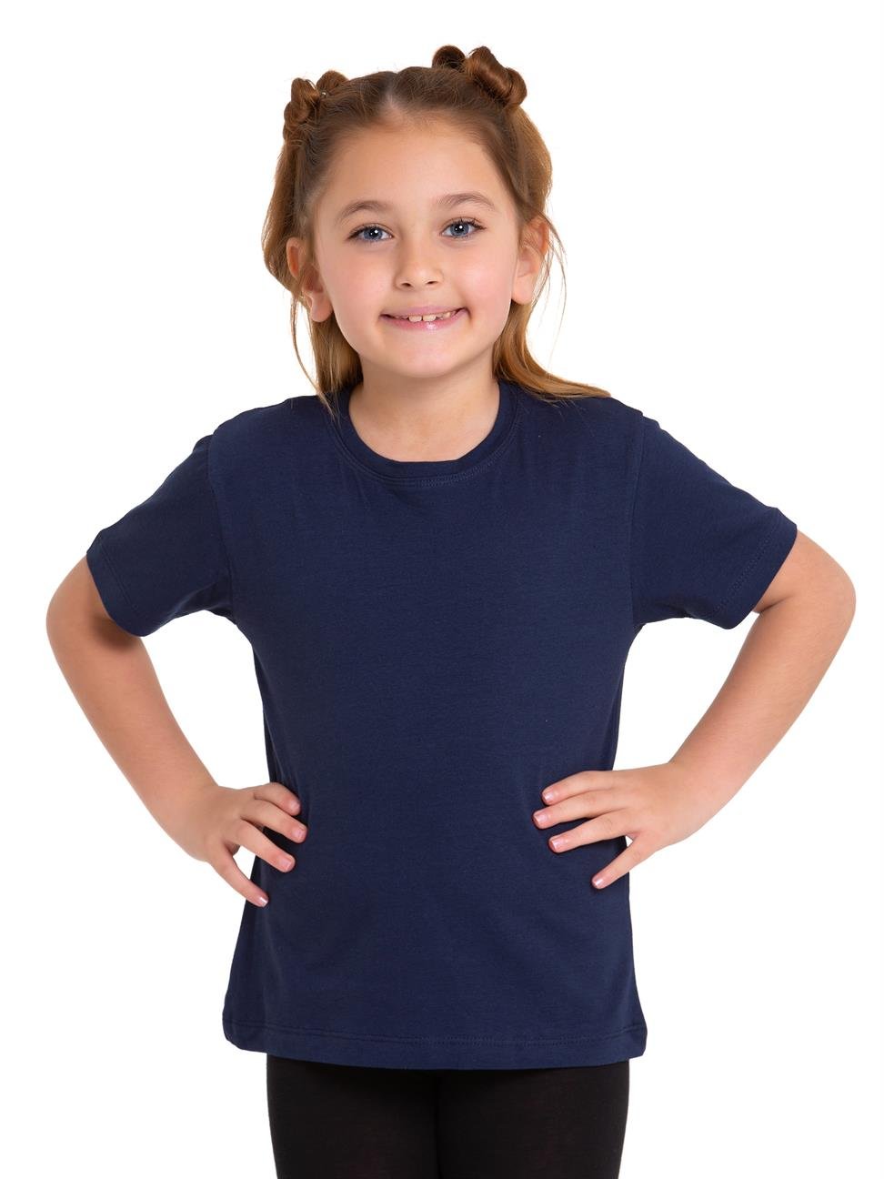 Acar Kids-Bisiklet Yaka Kısa Kol Baskısız Lacivert Renk Kız Çocuk Tshirt