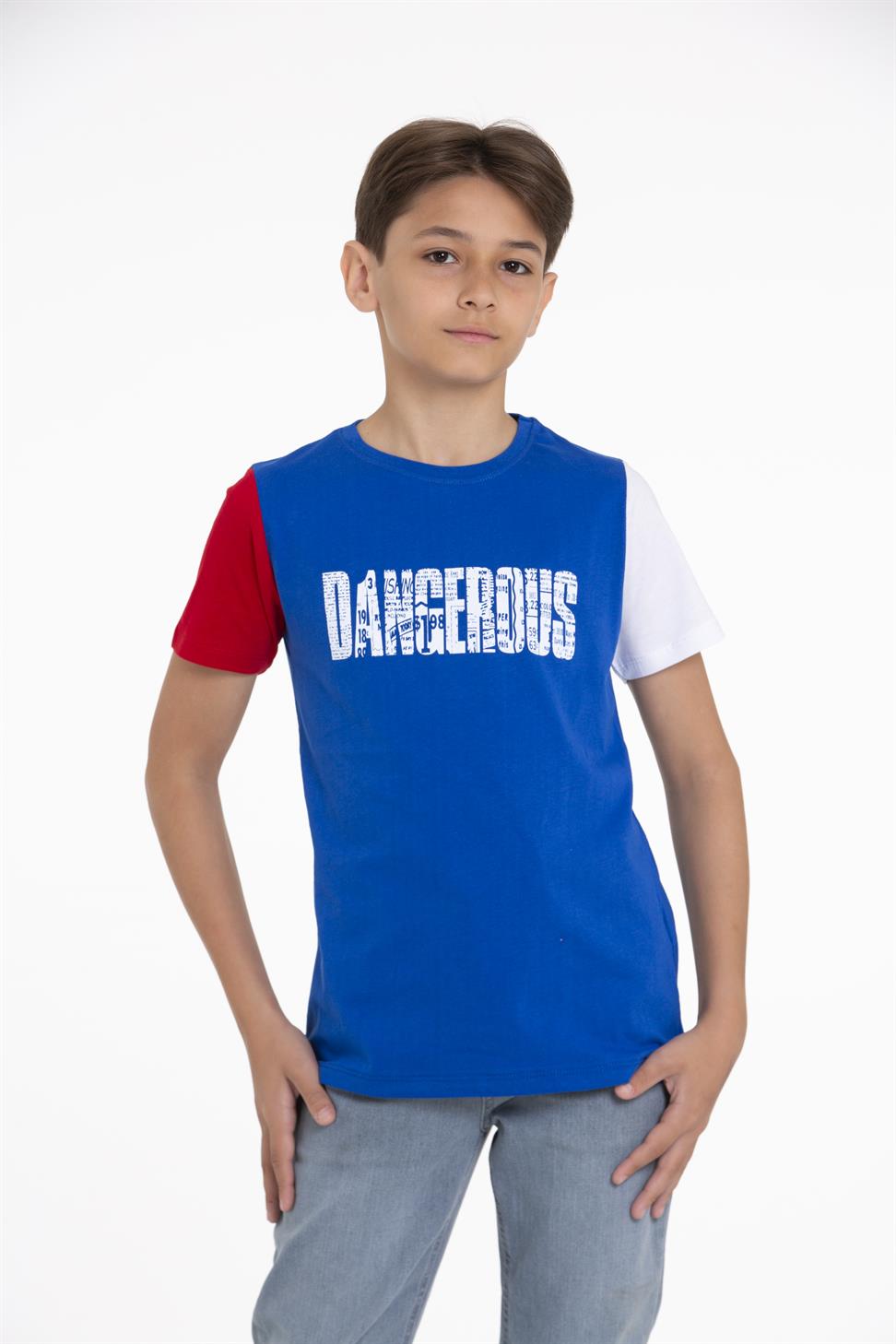 Acar Kids-Bisiklet Yaka Kısa Kol Saks Renk Erkek Çocuk Tshirt