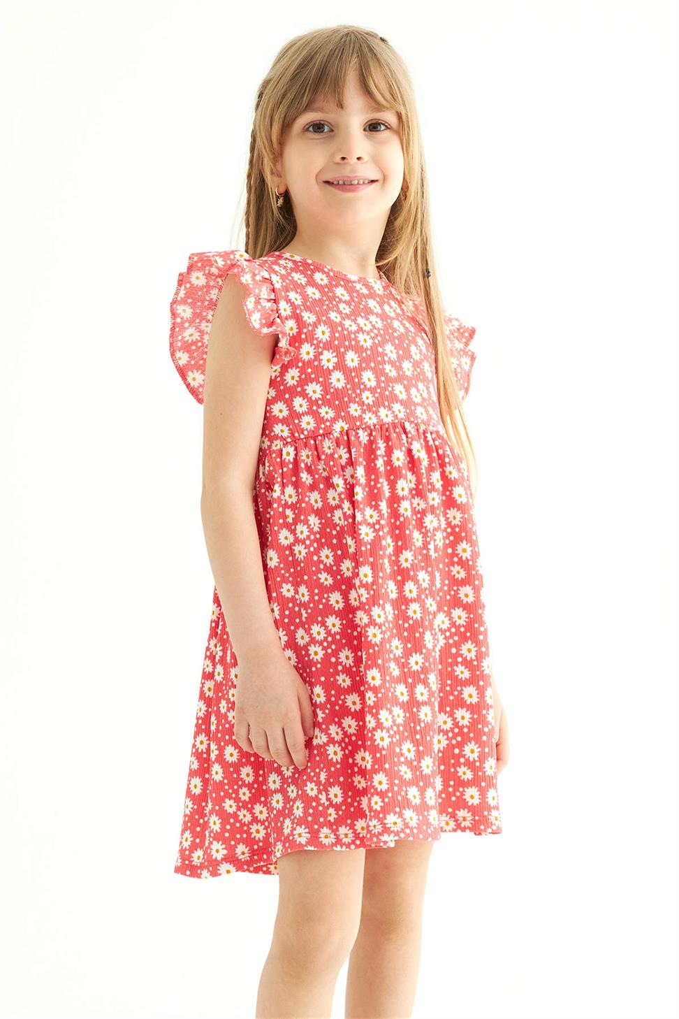 Acar-Kız Çocuk Nar Çiçeği Renkli Puantiyeli Fırfırlı Elbise