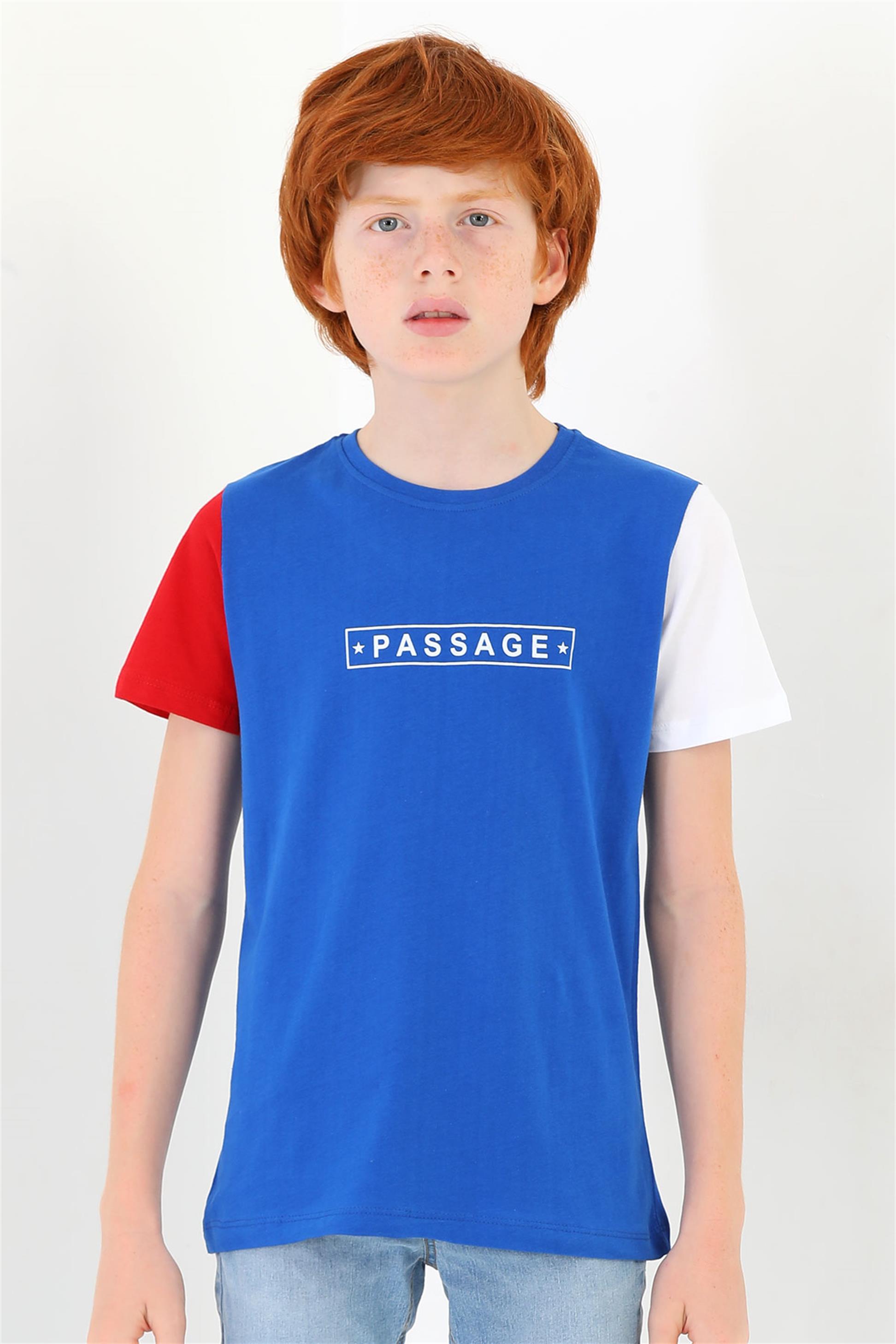 Erkek Çocuk Saks Renkli Kısa Kollu Passage Baskılı Tişört | Acar