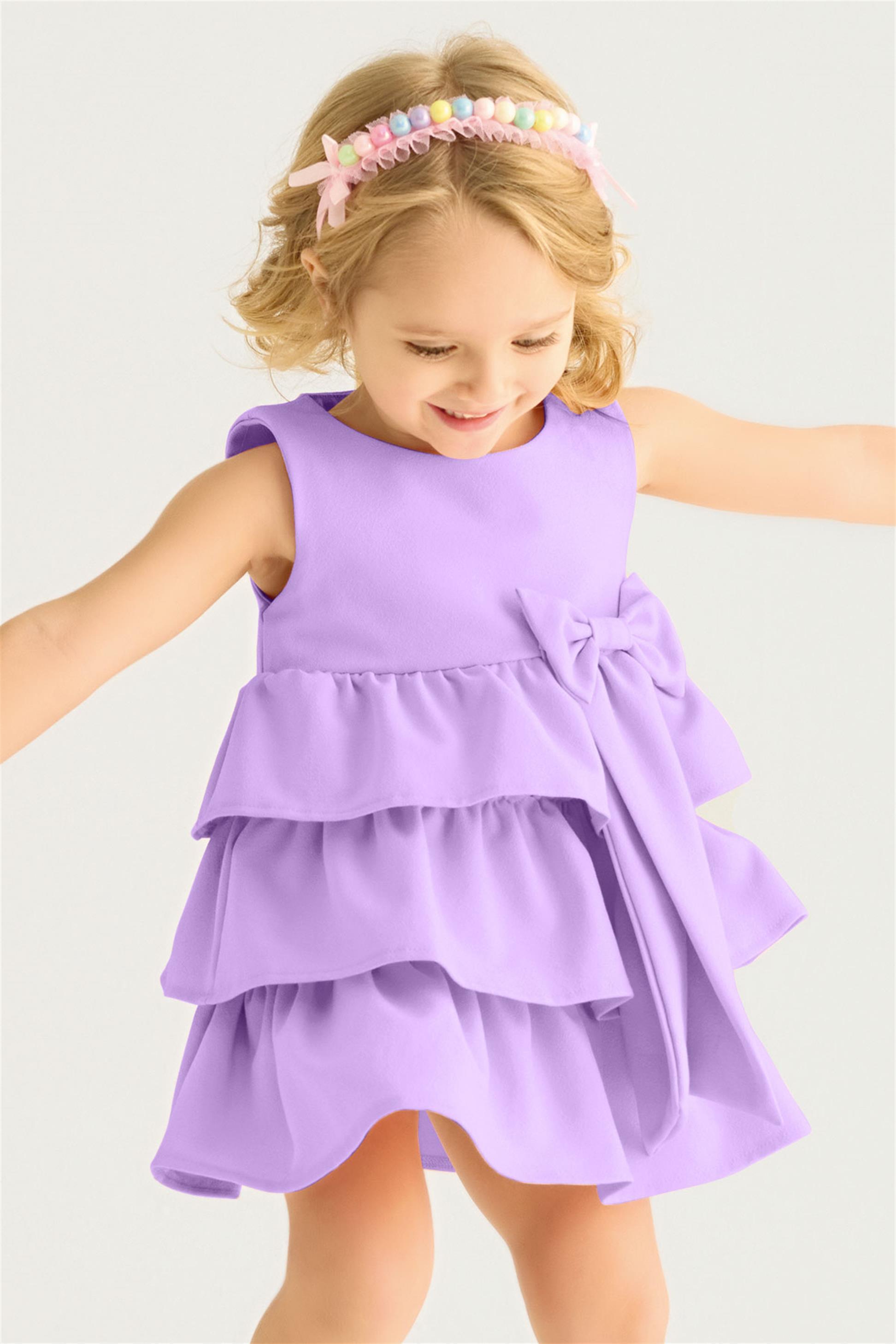 Kız Çocuk Lila Renkli Kurdale Detaylı Sıfır Kol Elbise | Acar