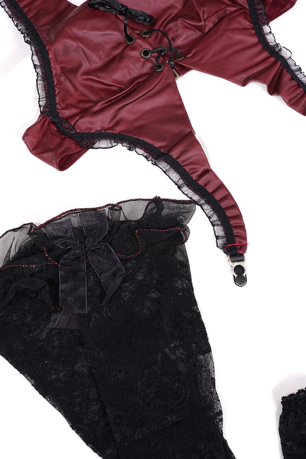 Askılı Bordo Renk Kadın Babydoll