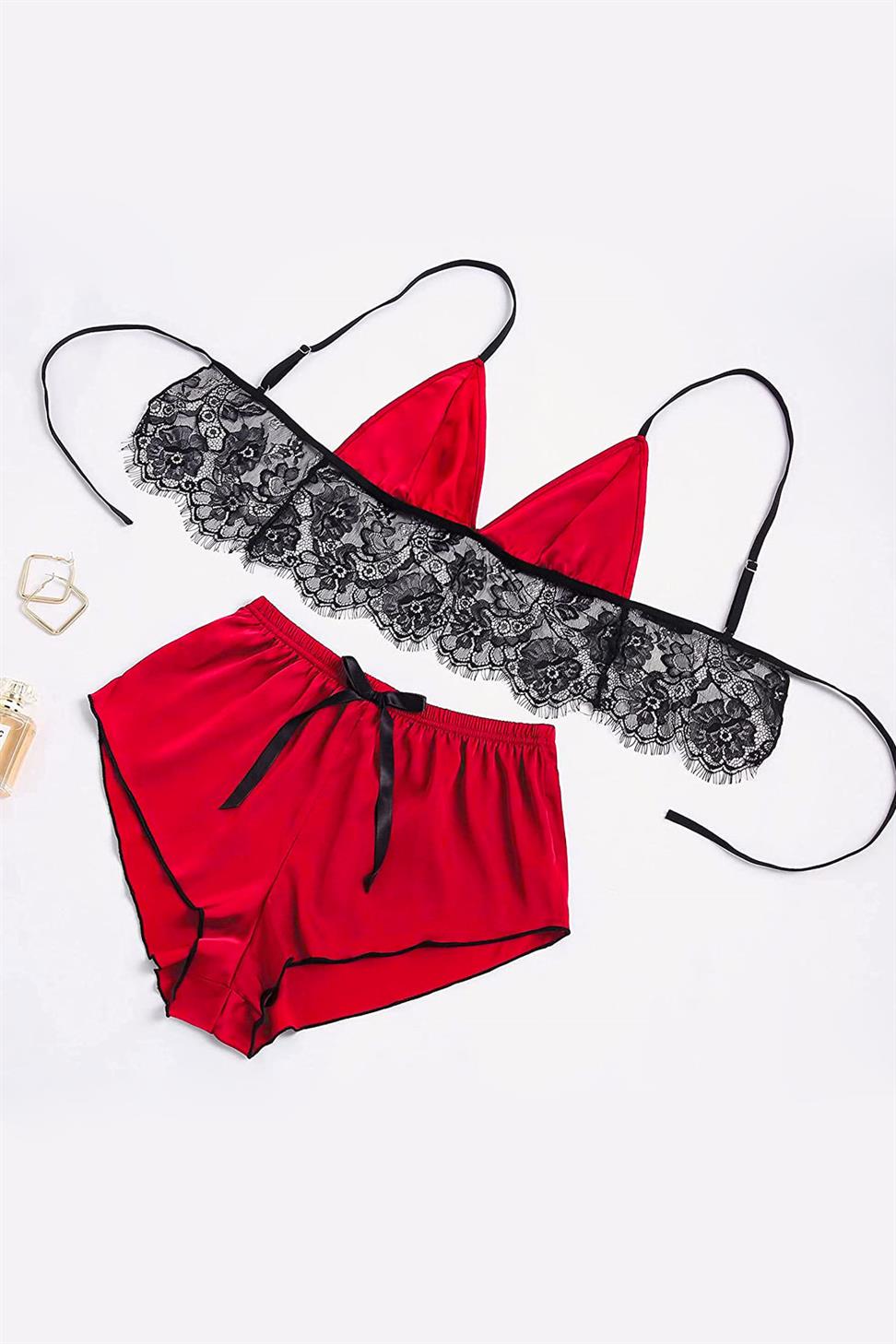 Askılı Sıfır Kol Kırmızı Renk Kadın Fantezi Gecelık