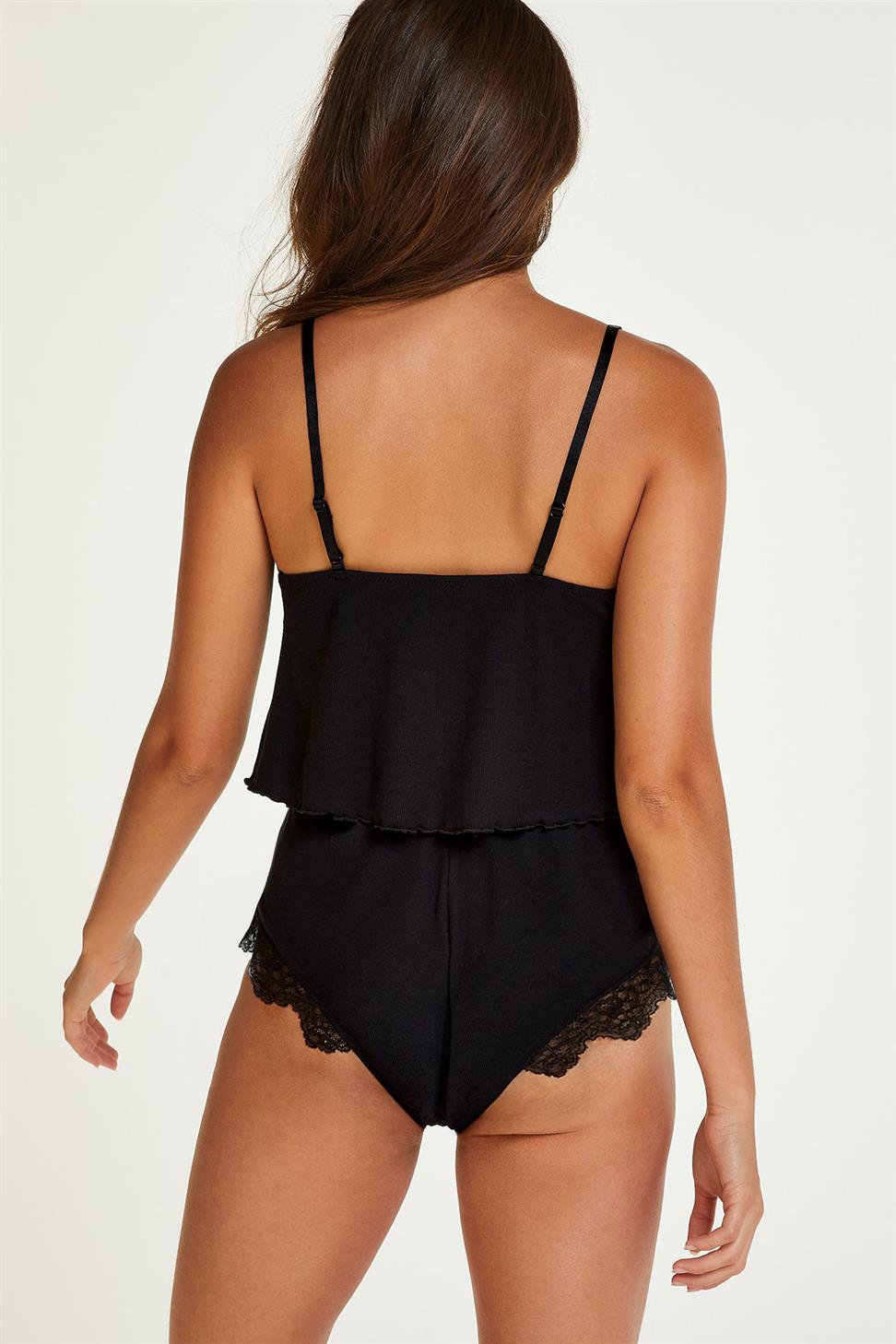 Askılı Sıfır Kol Siyah Renk Kadın Pijama Takımı