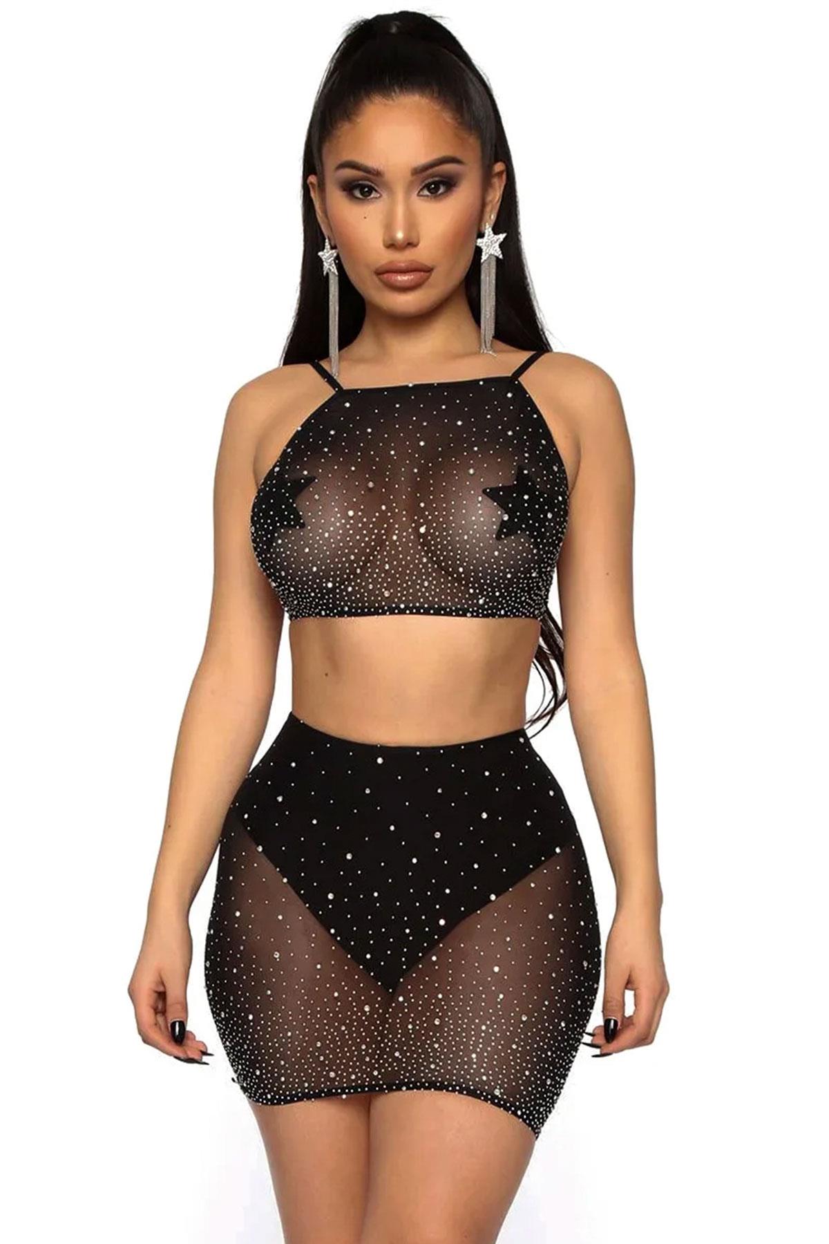 Sımlı Siyah Renk Kadın Fantezı Gecelık