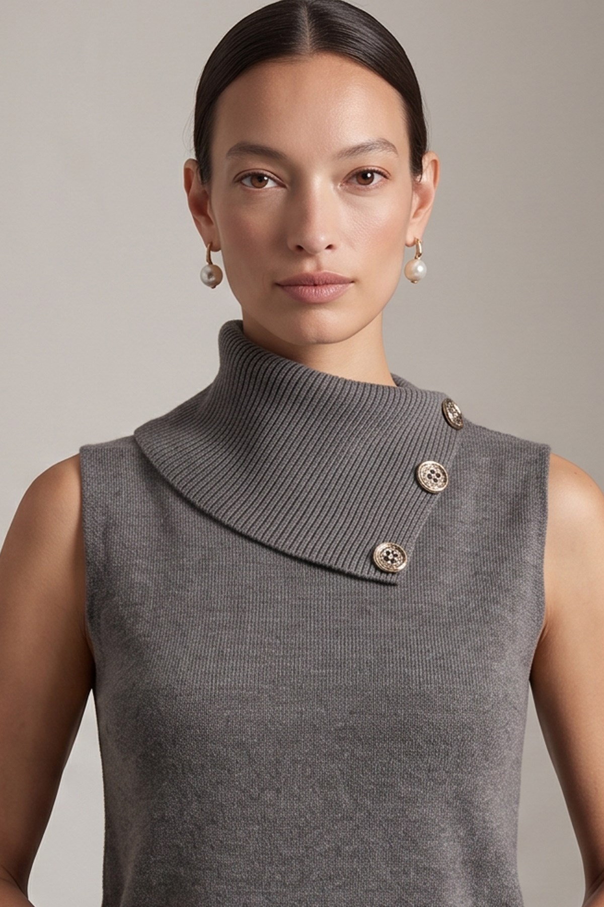 Asimetrik Yaka Kolsuz Bluz Antra Melanj | Fashion Friends
