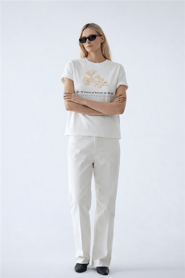 Baskılı Bluz Beyaz | Fashion Friends