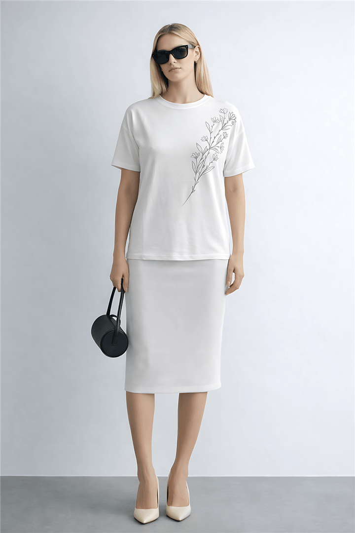 Baskılı Bluz Ekru | Fashion Friends