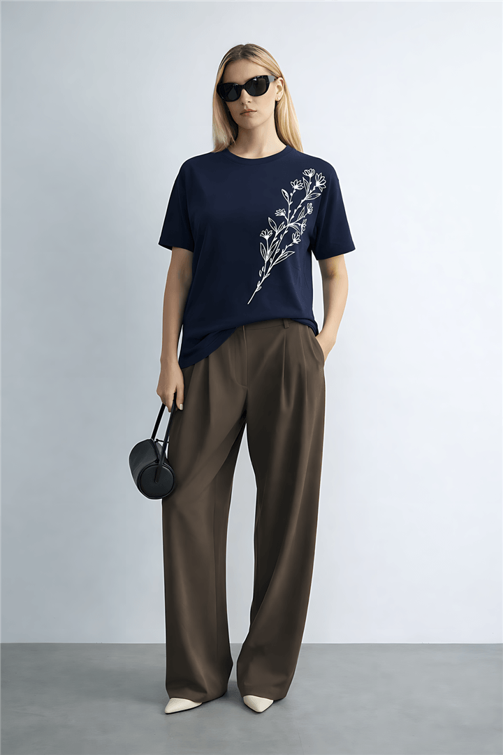 Baskılı Bluz Lacivert | Fashion Friends