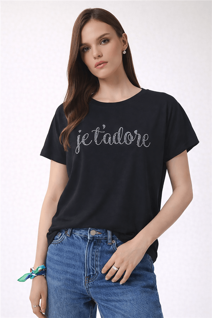 Baskılı Bluz Siyah | Fashion Friends