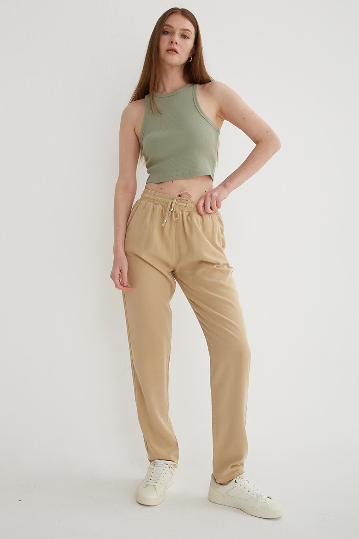 Beli Bağlamalı Pantolon Bej | Fashion Friends