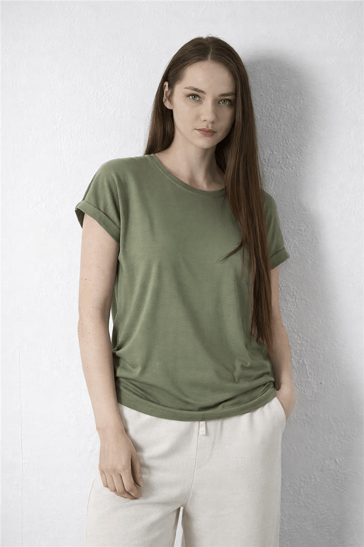 Bisiklet Yaka Bluz Haki | Fashion Friends