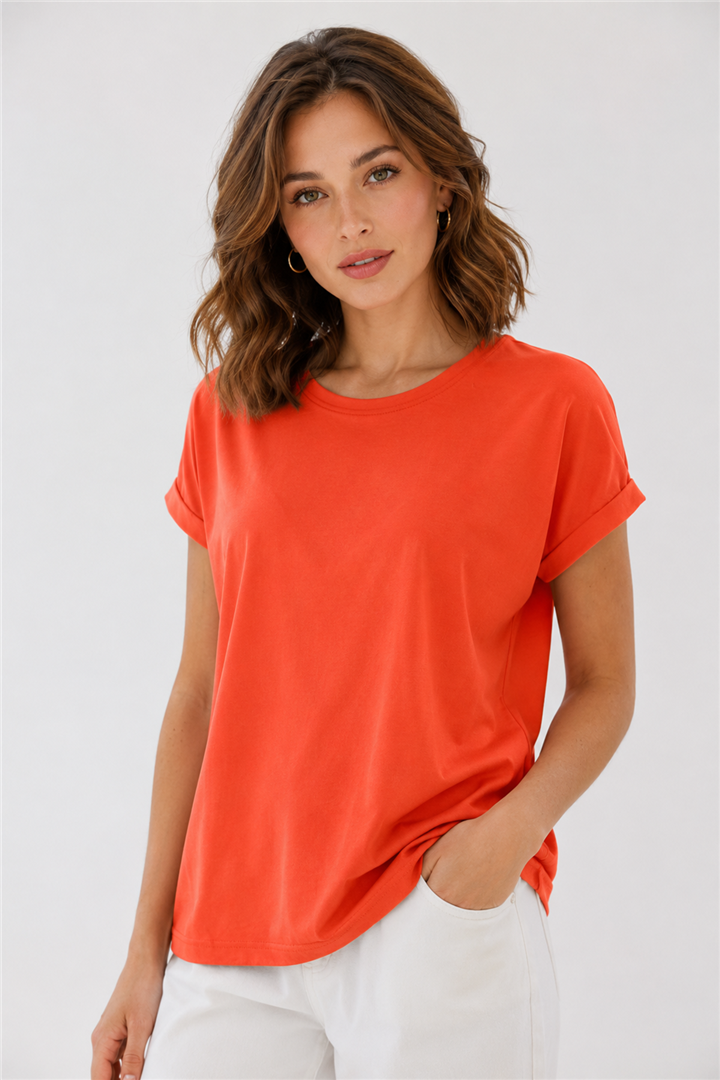Bisiklet Yaka Bluz Nar Çiçeği | Fashion Friends