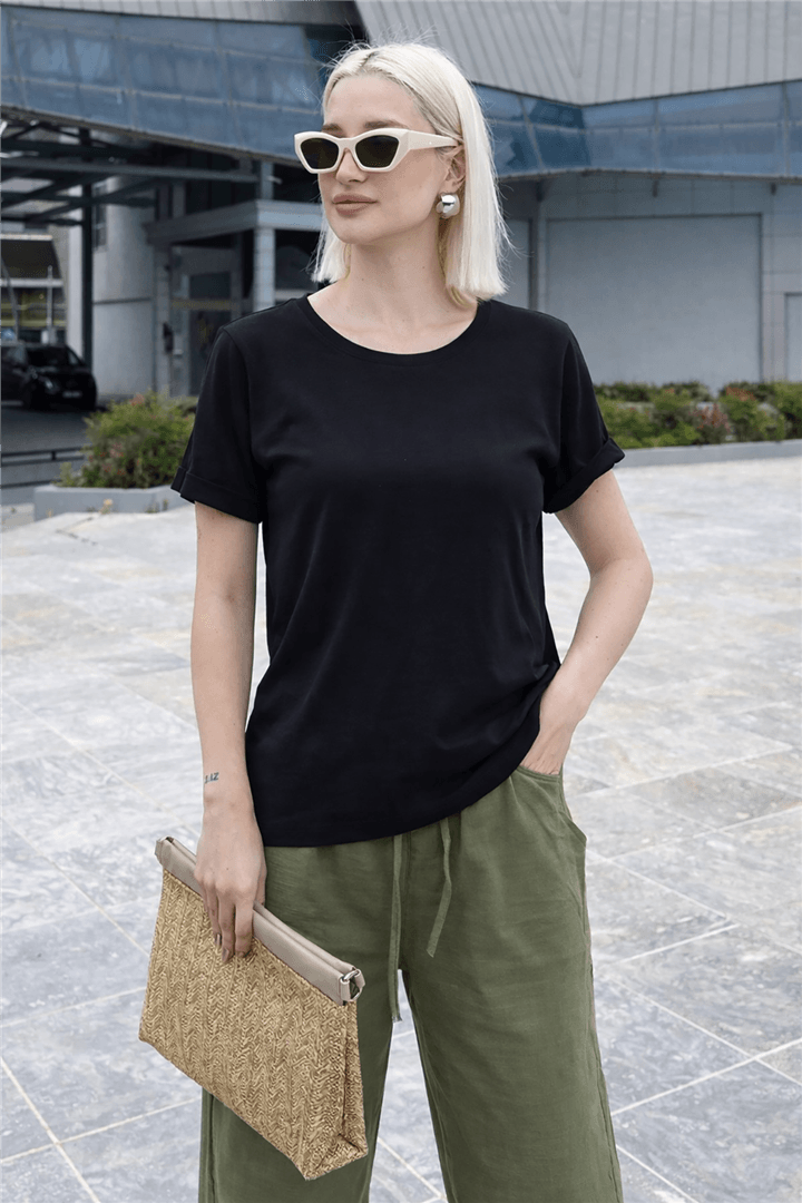 Bisiklet Yaka Bluz Siyah | Fashion Friends