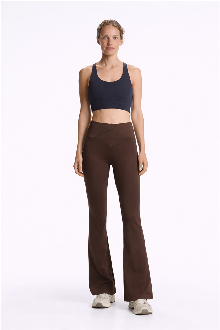 Çapraz Kemerli Flare Tayt Kahve | Fashion Friends