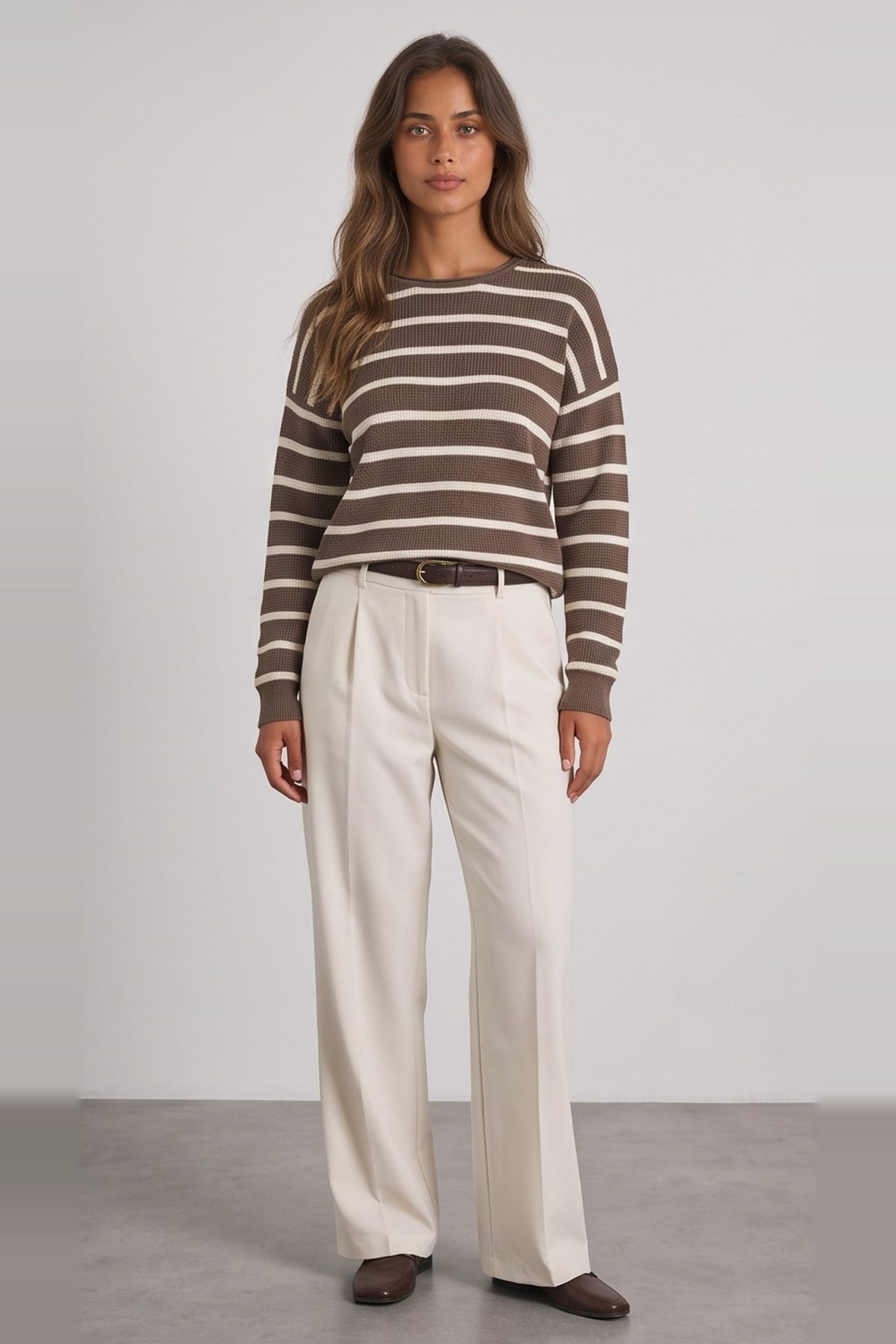 Çizgili Kazak Vizon | Fashion Friends