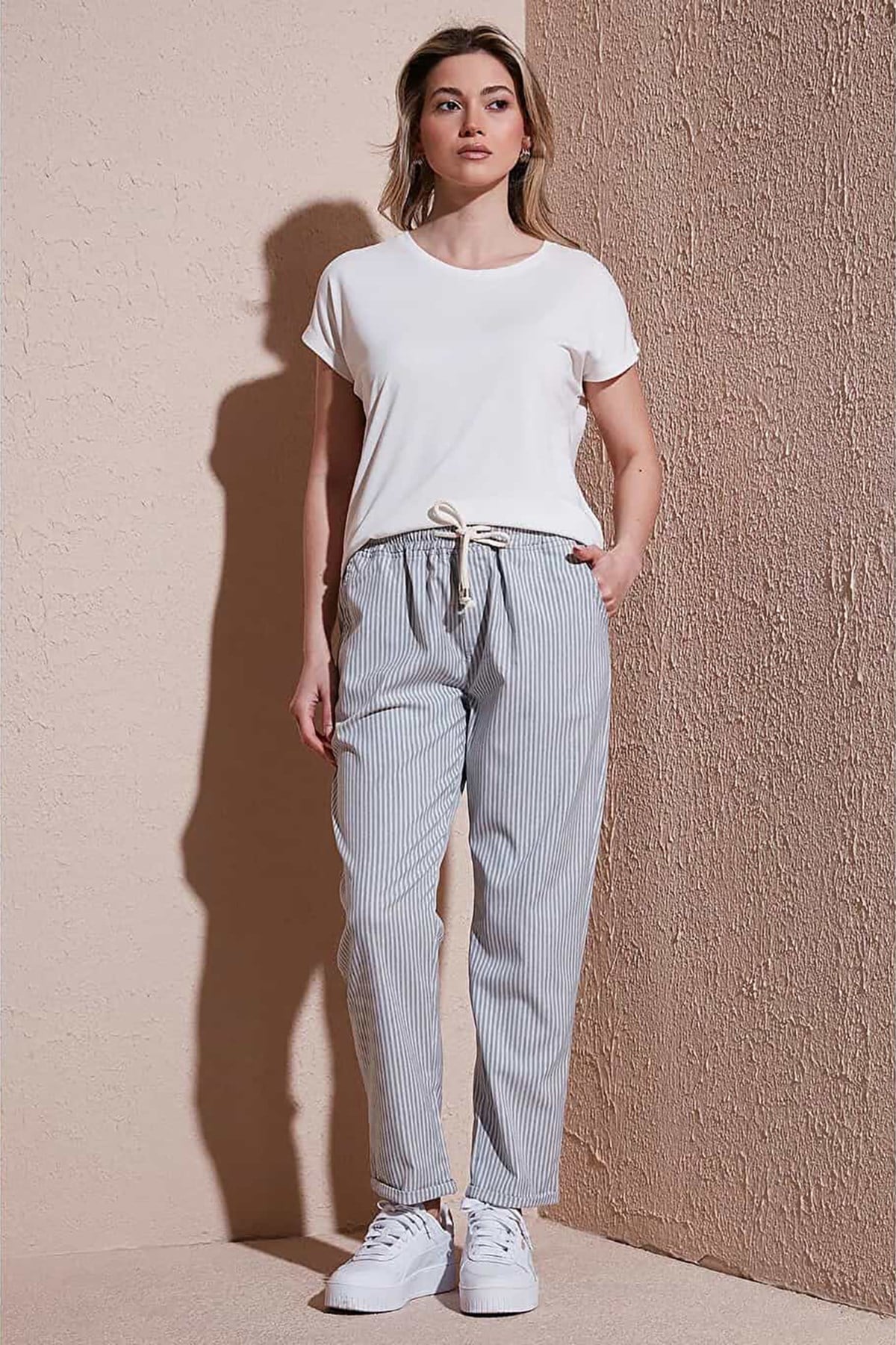 Çizgili Pantolon Gri | Fashion Friends
