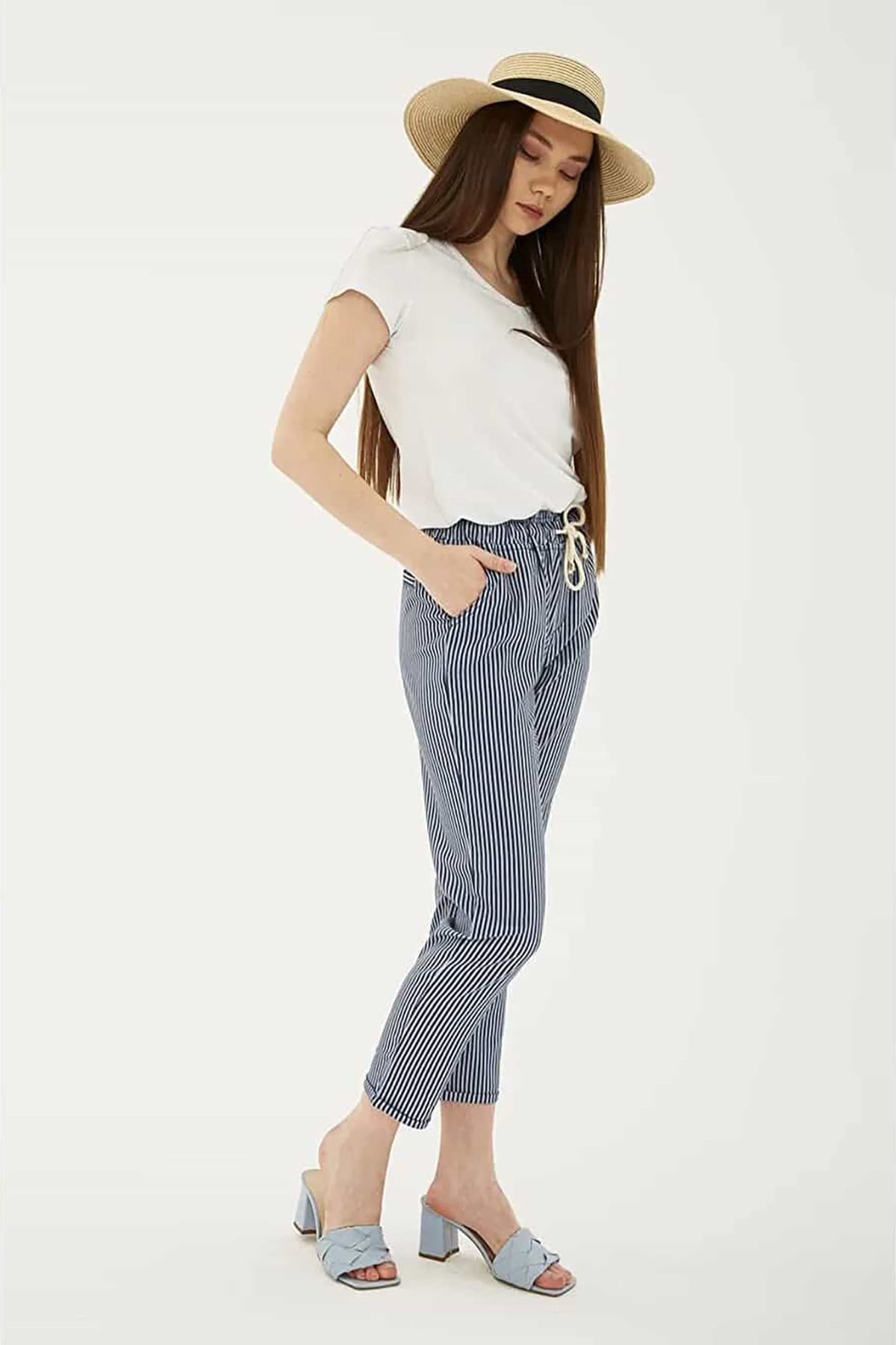 Çizgili Pantolon Lacivert | Fashion Friends