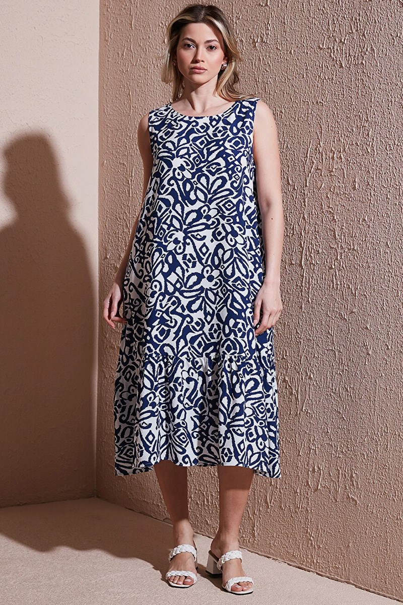 Desenli Elbise Mavi Desenli | Fashion Friends