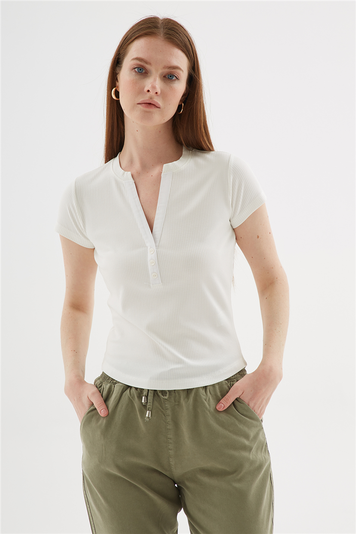 Düğme Detaylı Bluz Ekru | Fashion Friends