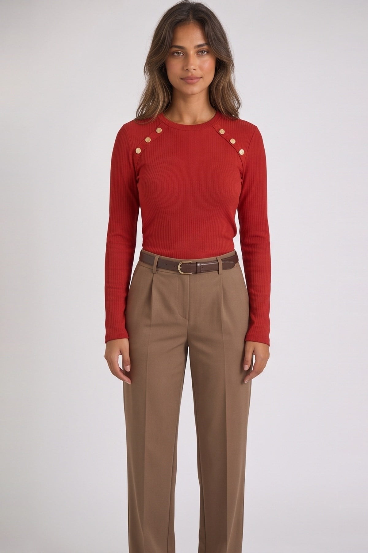 Düğme Detaylı Bluz Kırmızı | Fashion Friends