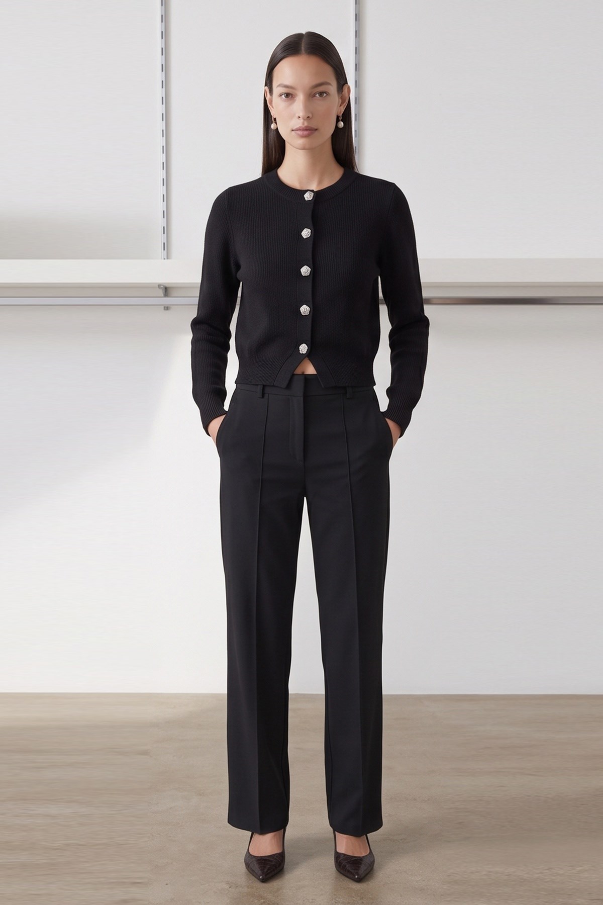 Düğme Detaylı Hırka Siyah | Fashion Friends