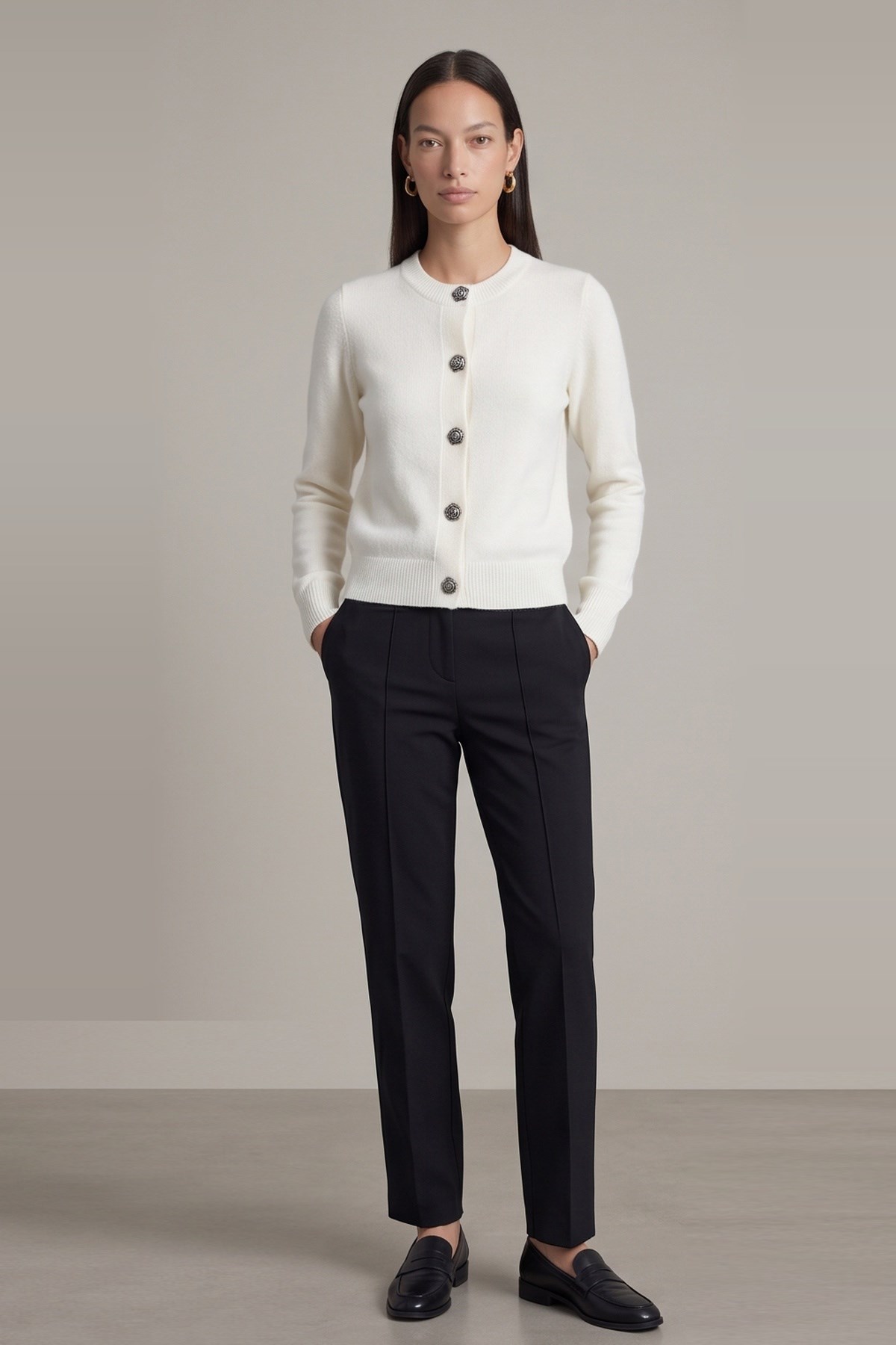Düğme Detaylı Hırka Taş | Fashion Friends