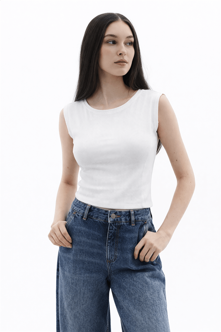 Kayık Yaka T-Shirt Beyaz | Fashion Friends