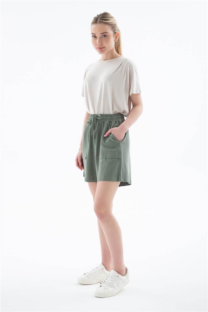 Keten Şort Haki | Fashion Friends