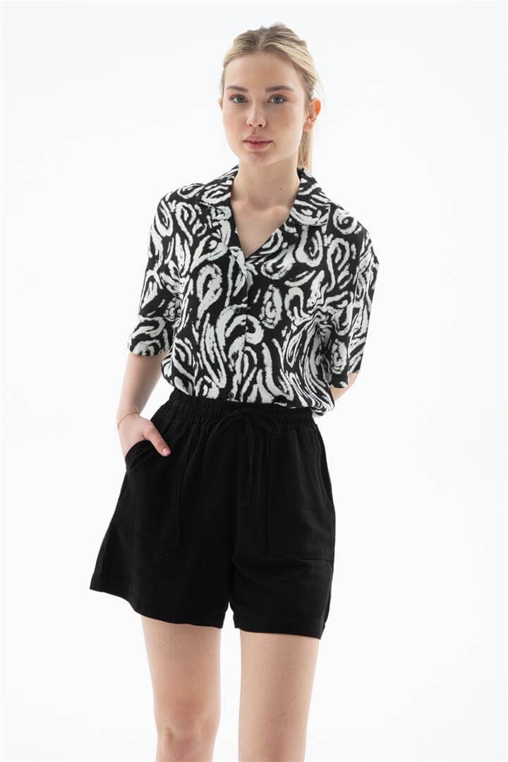 Keten Şort Siyah | Fashion Friends