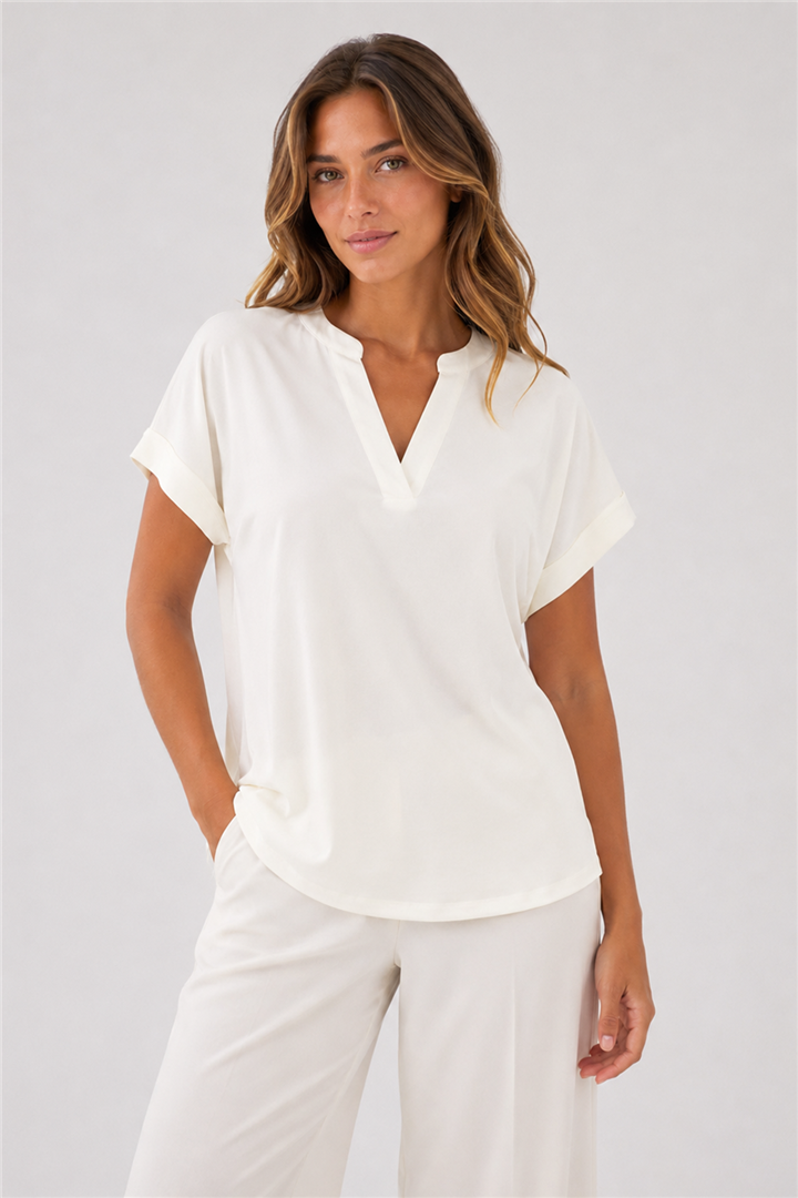 Kısa Kollu Bluz Ekru | Fashion Friends