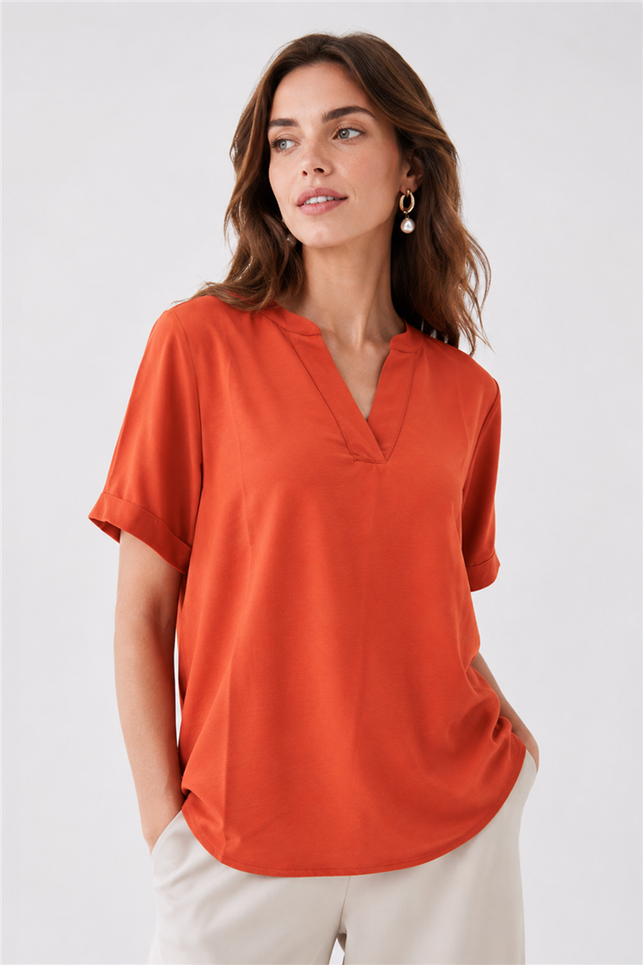 Kısa Kollu Bluz Kiremit | Fashion Friends