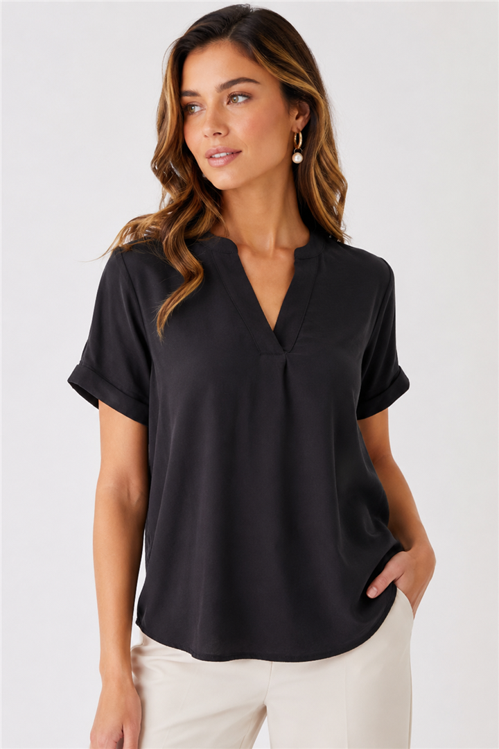 Kısa Kollu Bluz Lacivert | Fashion Friends