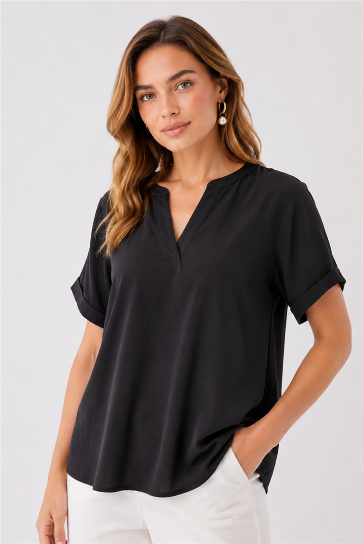 Kısa Kollu Bluz Siyah | Fashion Friends