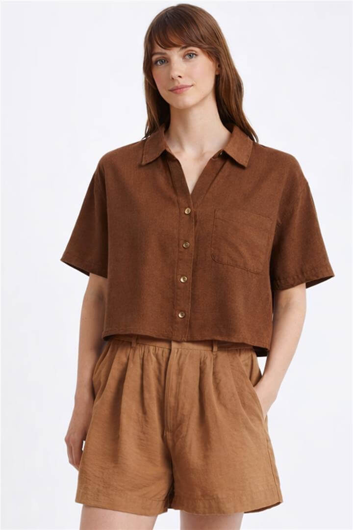 Kısa Kollu Gömlek Kahve | Fashion Friends
