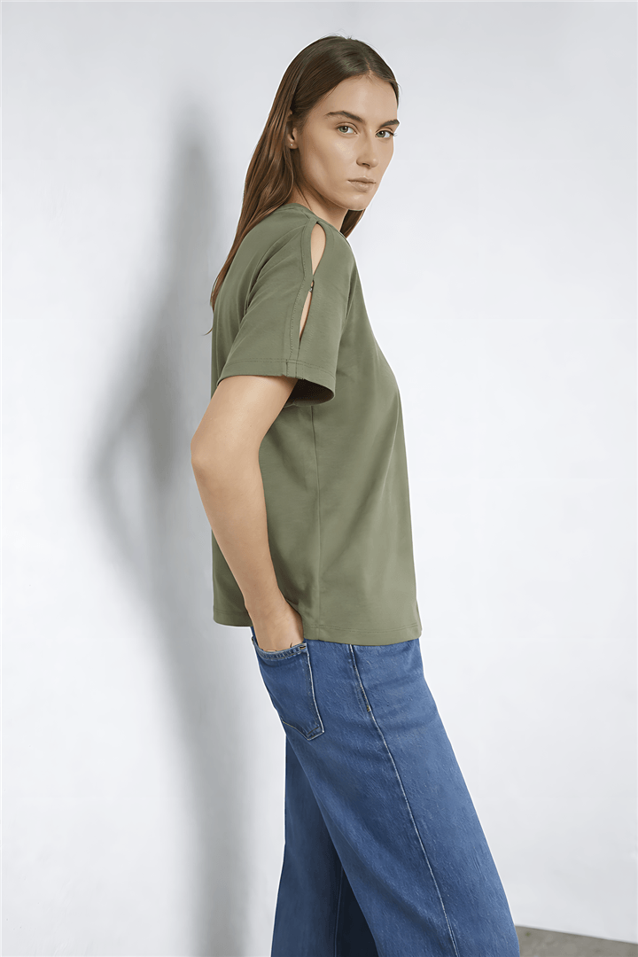 Kol Detaylı  Bluz Haki | Fashion Friends