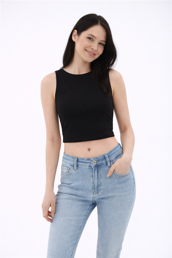 Kolsuz Crop Bluz Siyah | Fashion Friends