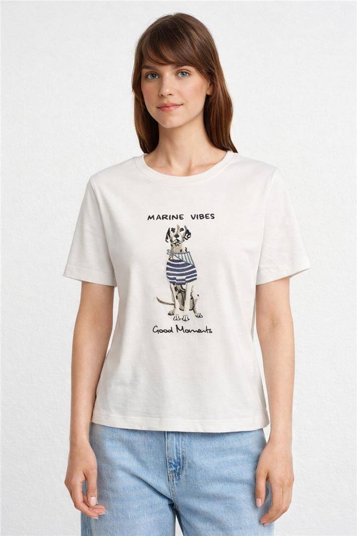 Nakışlı T-Shirt Beyaz | Fashion Friends