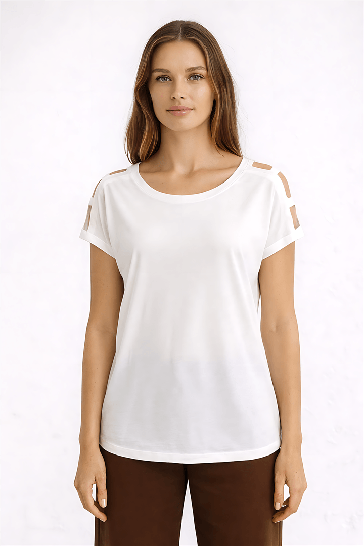 Omuz Detaylı T-Shirt Beyaz | Fashion Friends