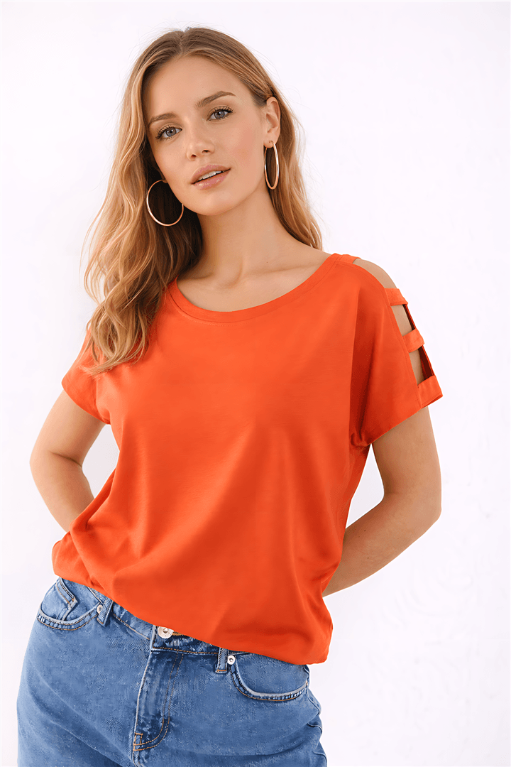 Omuz Detaylı T-Shirt Coral | Fashion Friends