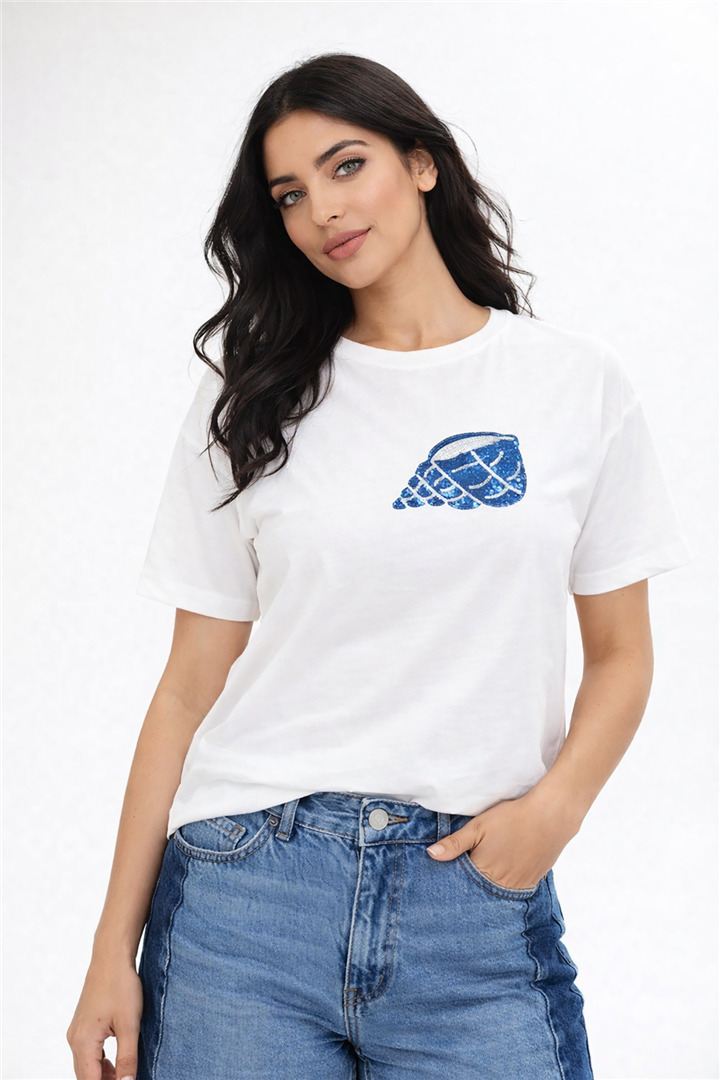 Payetli T-Shirt Ekru | Fashion Friends