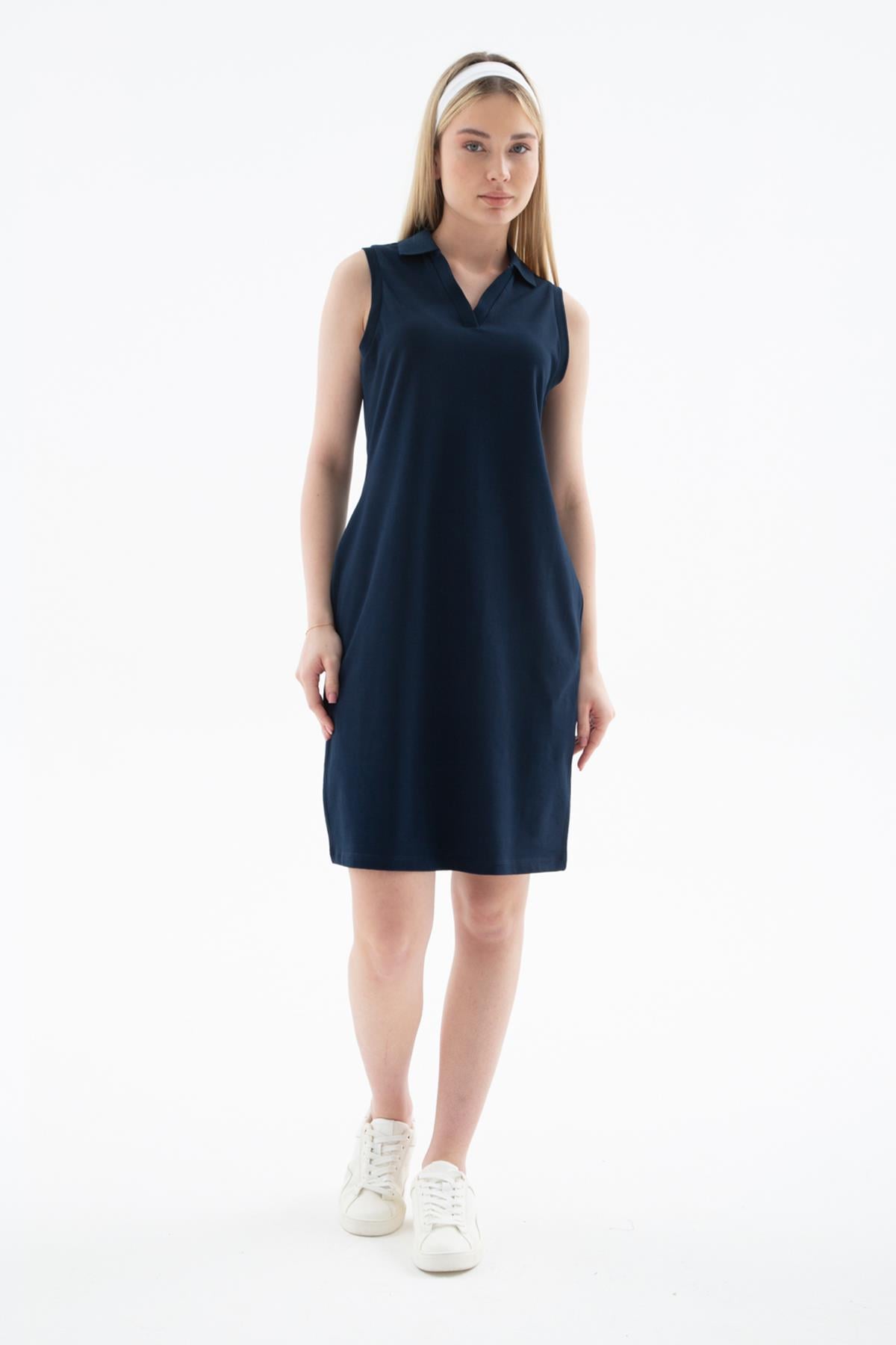 Polo V Yaka Kolsuz Elbise Lacivert | Fashion Friends