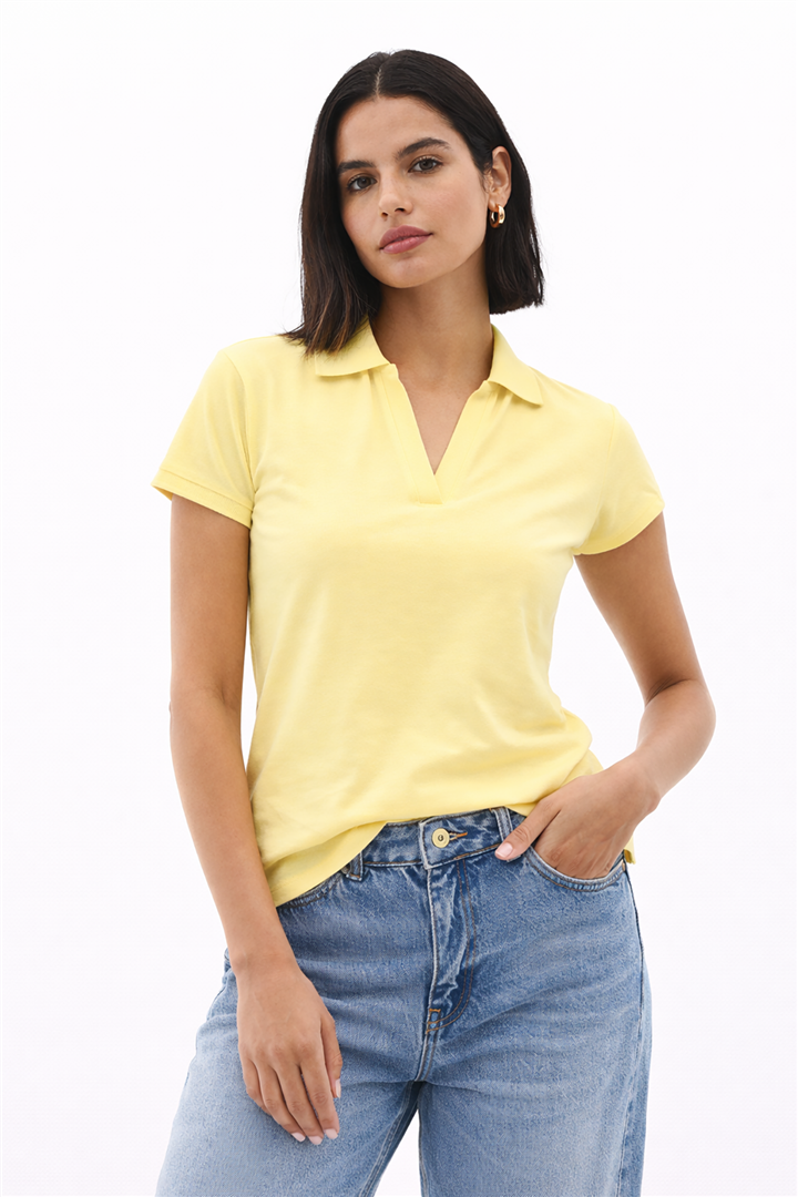 Polo V Yaka T-Shirt Sarı | Fashion Friends