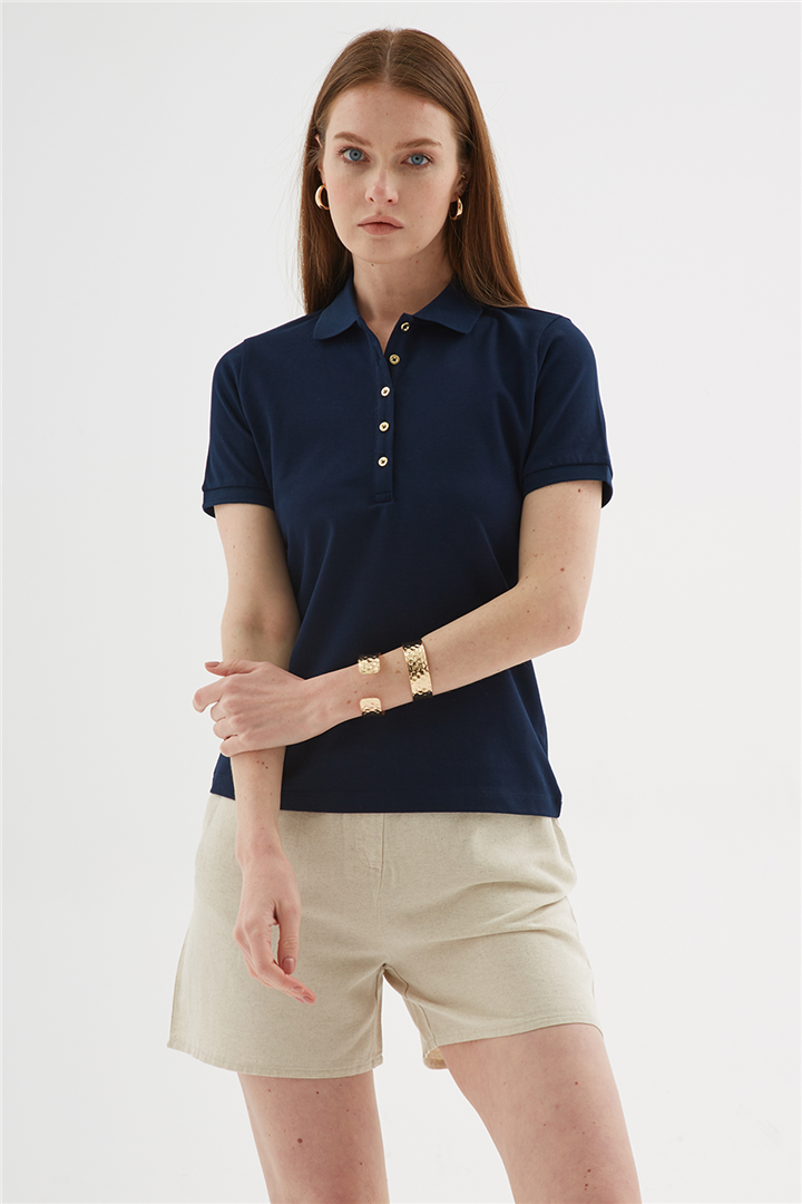 Polo Yaka Kısa Kollu T-Shirt Lacivert | Fashion Friends